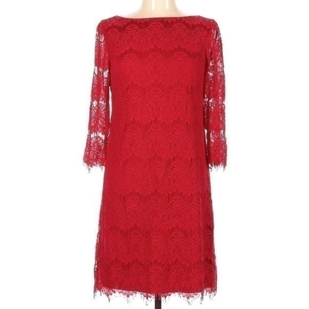 Jessica Howard Women's Red Lace Long Sleeve Dress Size 10